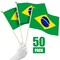 G128 50 Pack Handheld Brazil Brazilian Stick Flags | 12x18 In | Printed 150D Polyester, Country Flag, Solid Wooden Stick, Spear Gold Tip